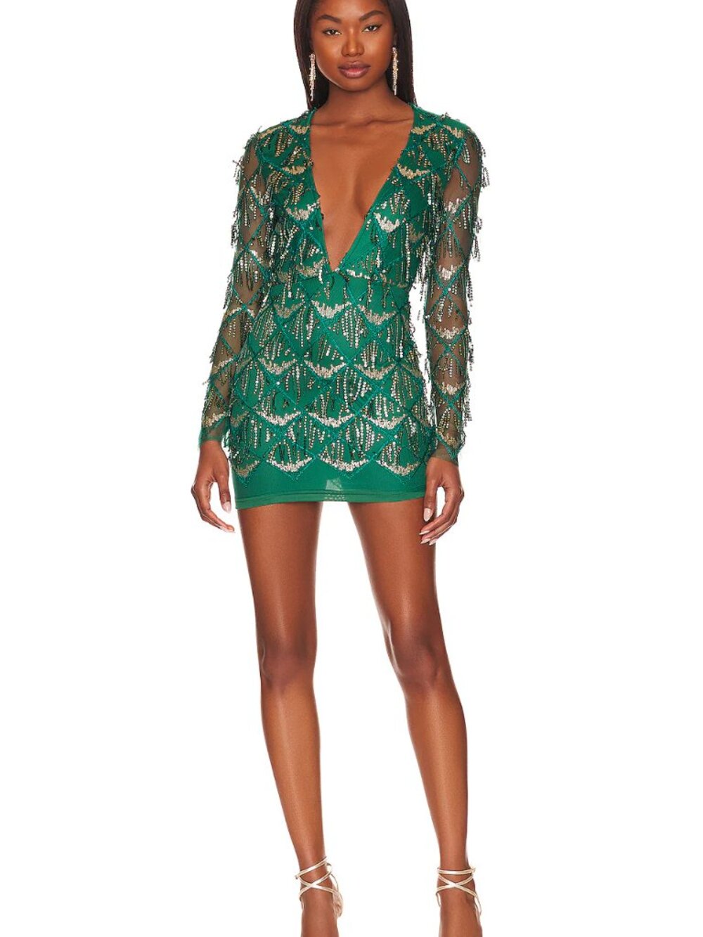 NWT Superdown Nia Emerald Green Sequin Fringe Mini Dress Size Small